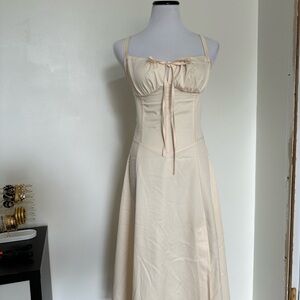 Yellow Basque Waist Corset Top Midi Summer Dress